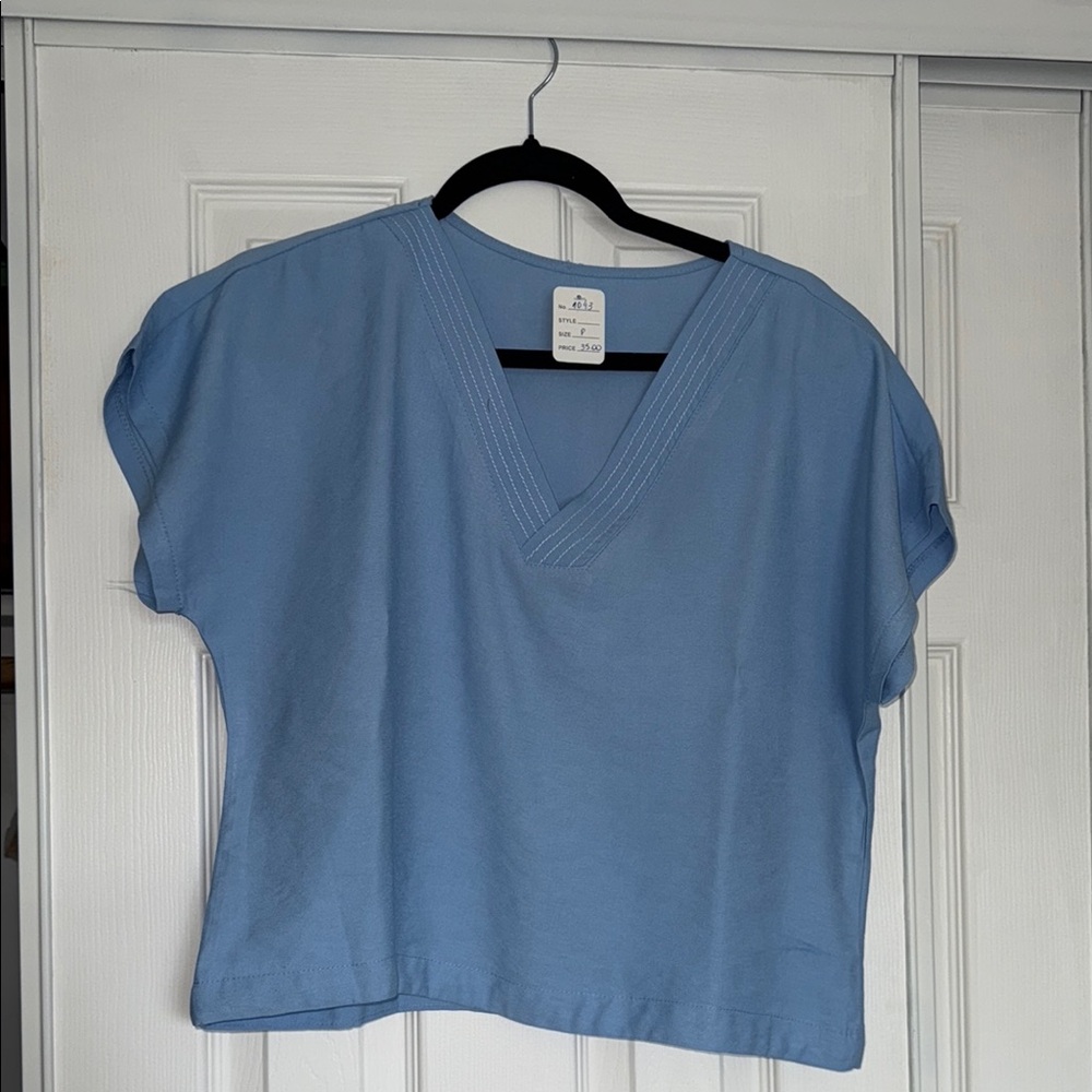 Blue V-Neck Women's Top. Brazilian